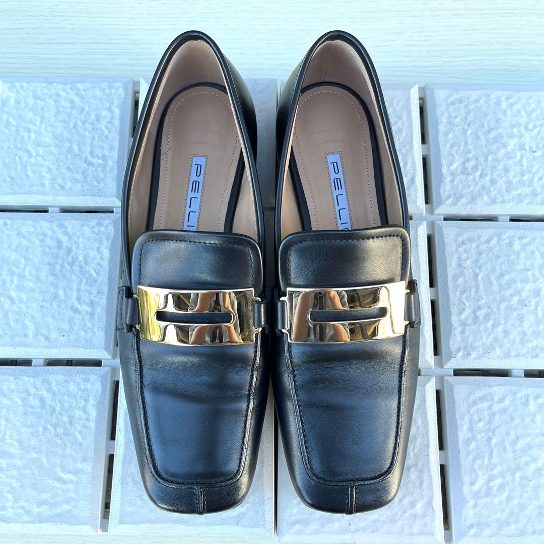 38 PELLICO ビット　ローファ　黒　フラット　ぺたんこ　24.5