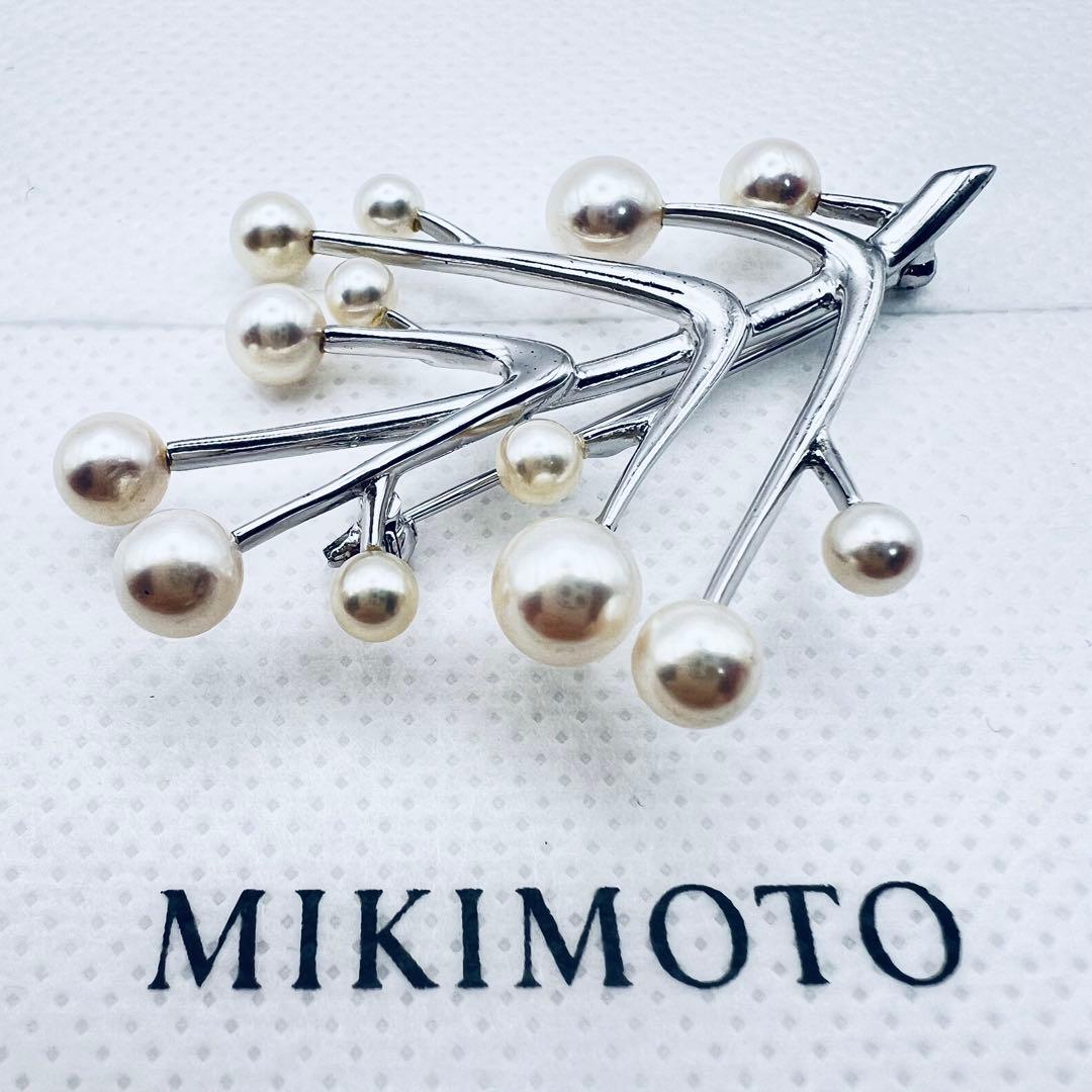 【ミキモトにてクリーニング済】アコヤ　パール　真珠　シルバー　ピンブローチ
