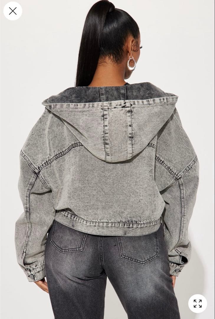 Miifashionnovaグレーフード付クロップドデニムジャケット