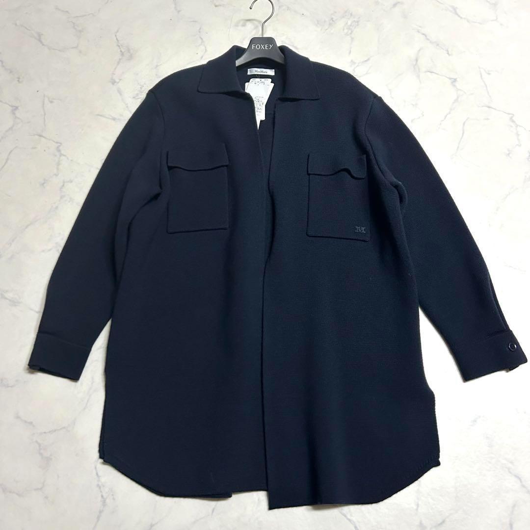 ♡*様 新品ダグ付 MAX MARA ウール ニットジャケット 紺 M刺繍オーバ