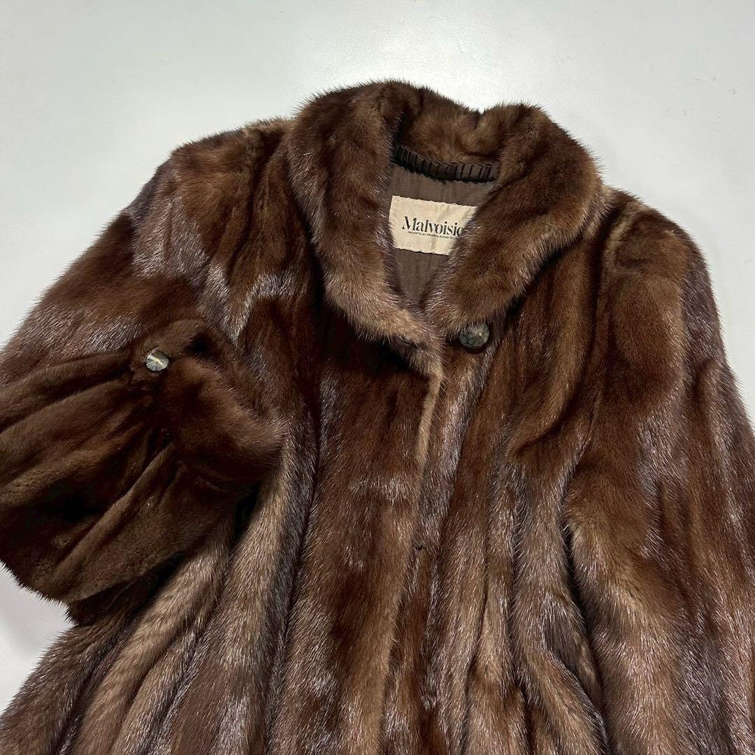 ツヤ◎毛並み◎デミバフミンク ファーコート 丸襟 Aライン　本毛皮　なめし柔らか