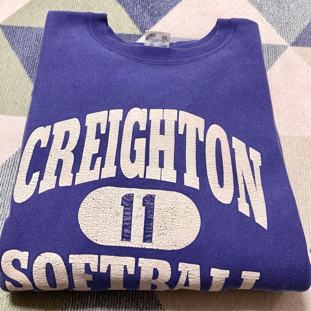 90s Championブルー系三段 リバースウィーブ刺繍タグ XL USA製