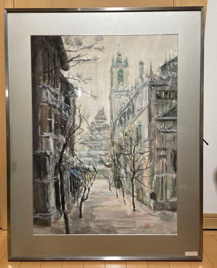 水彩画　渡部憲司 「ブリュッセル」 風景画 額装 原画　美品