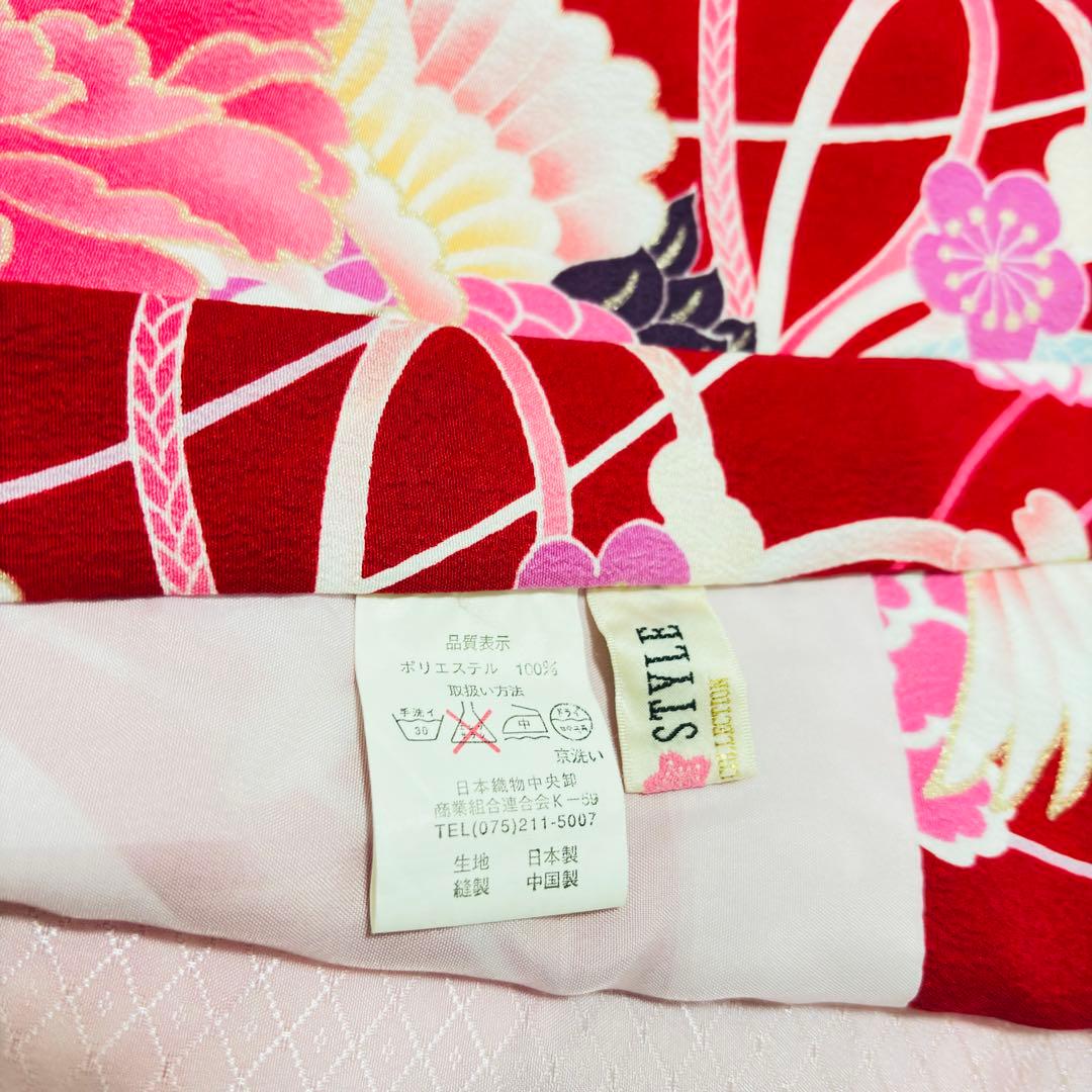 【JAPAN STYLE 】お宮参り 産着 合繊 洗える着物ワインレッド 襦袢付