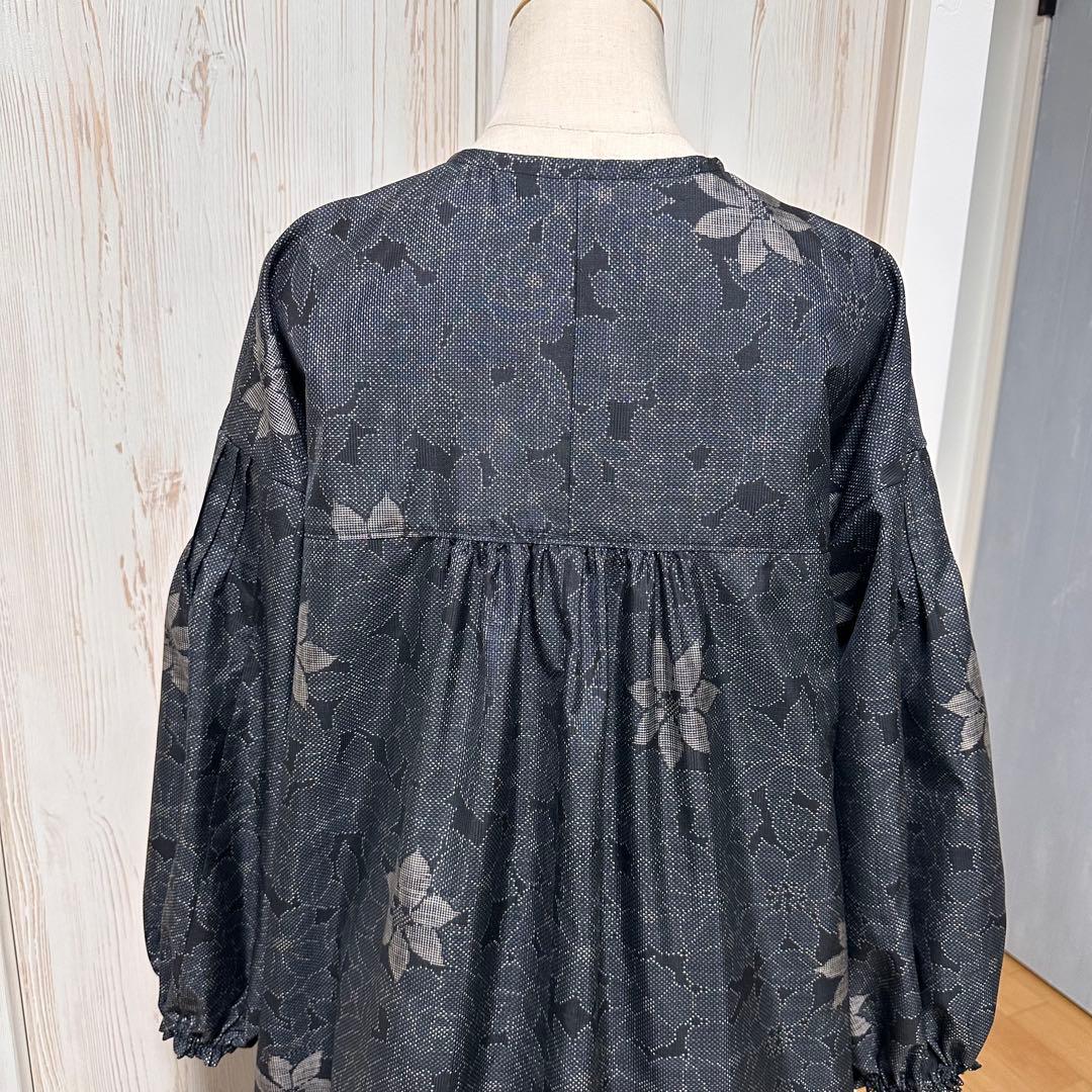 着物リメイク 大島紬(7マルキ)から前ボタンのヨーク切り替えAラインワンピース