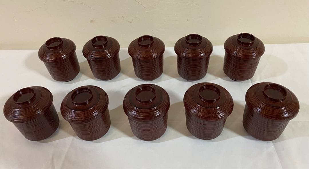 茶道具　箸洗い　溜塗小吸物椀　内青海波紋　10客入り