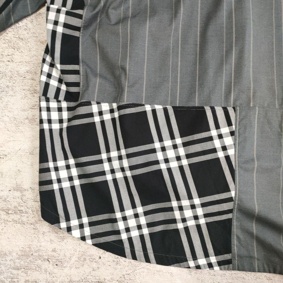 希少　萌 MOYURU ストライプチェックコンビネーションロングシャツ