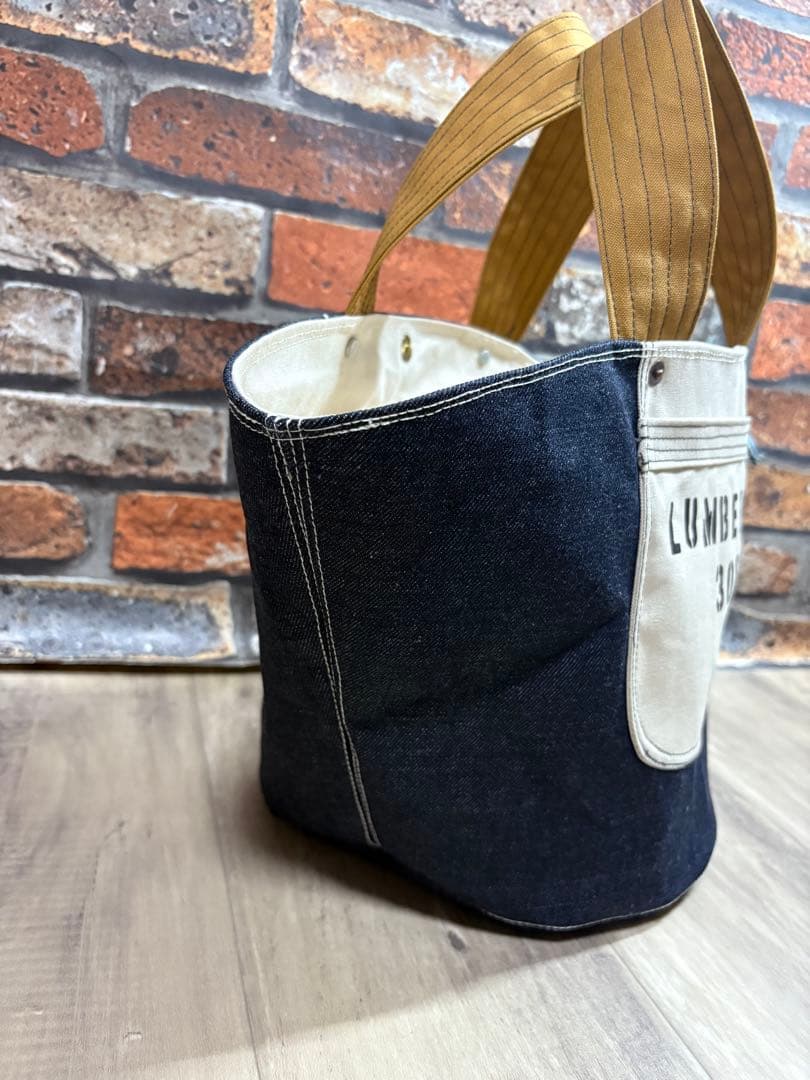 デニムリメイク　大きい丸底トートバッグ