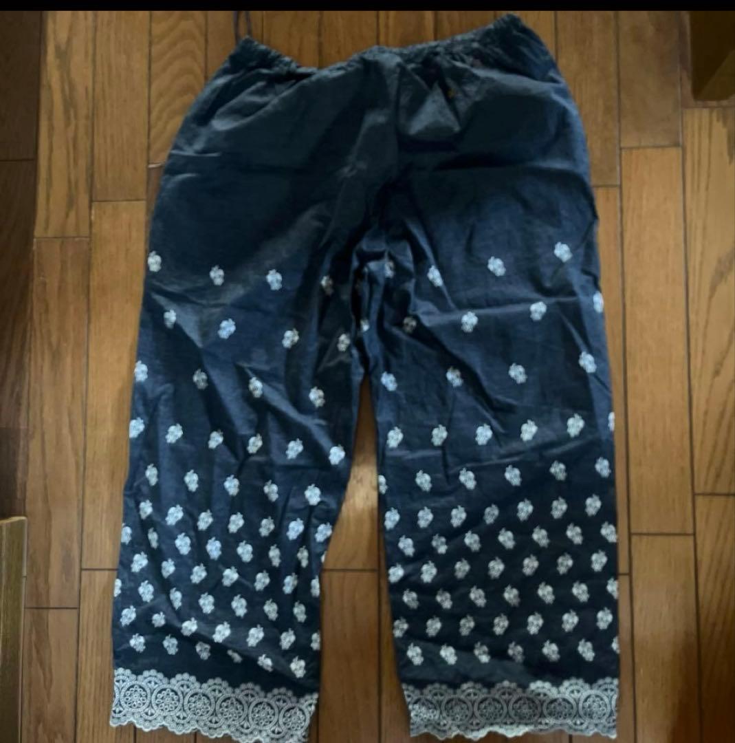 45R ハケ目カットワークのペチパンツ（インディゴ）