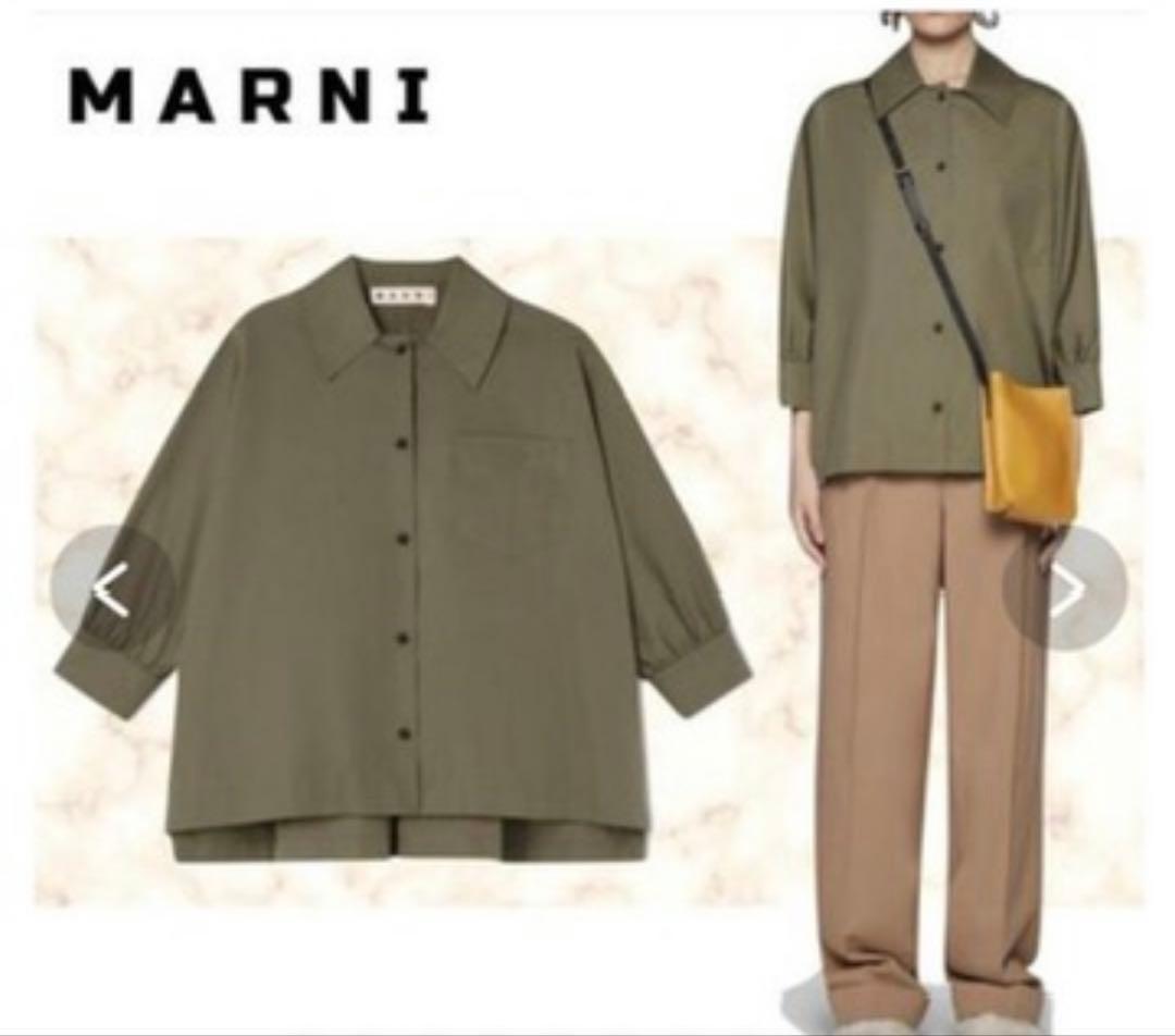 MARNI オリーブグリーン ボタンアップシャツ