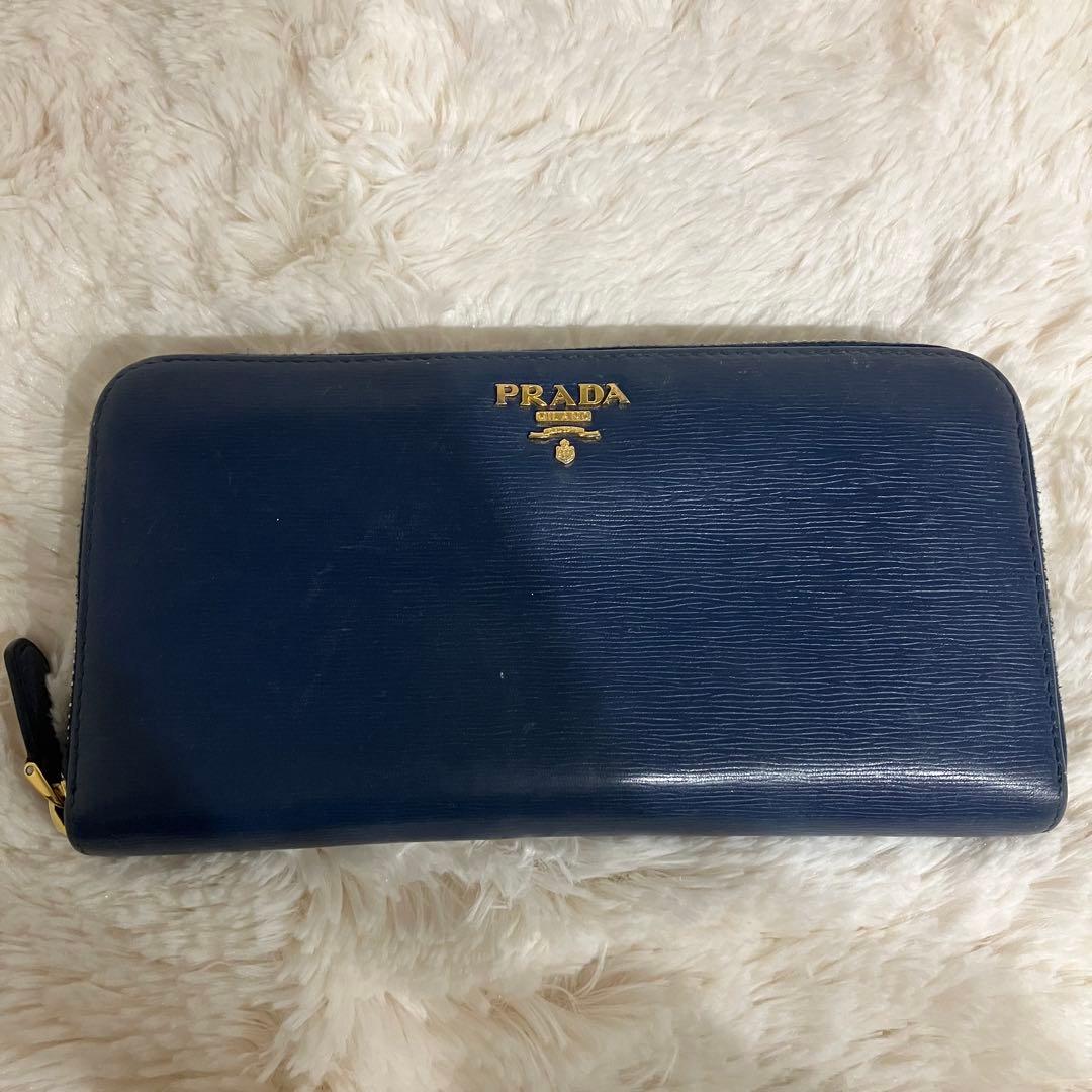 ✨美品✨ PRADA 長財布 ラウンドファスナー サフィアーノレザー ネイビー