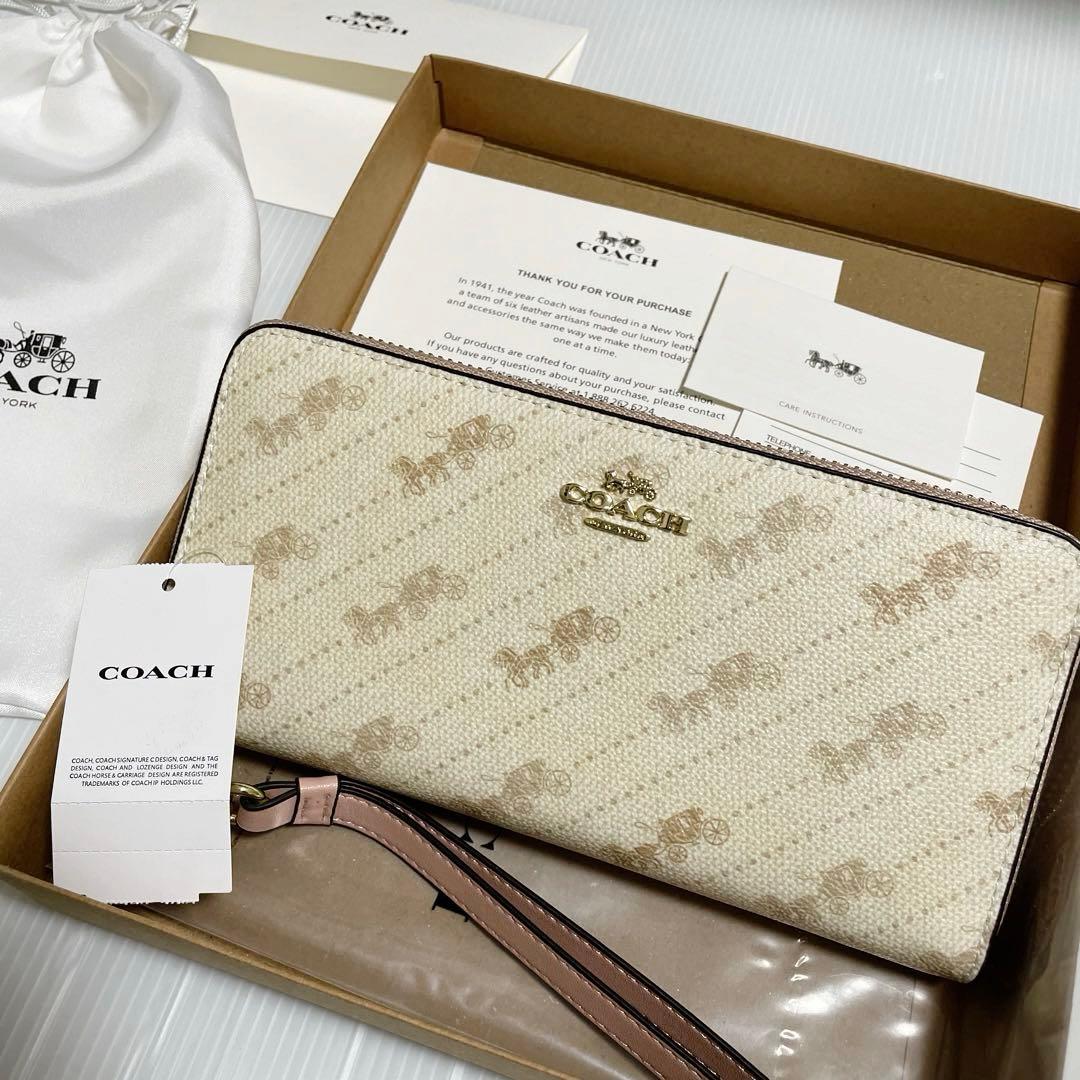 新品✨️ COACH 長財布 馬車ロゴ ホースアンドキャリッジ ストラップ付き
