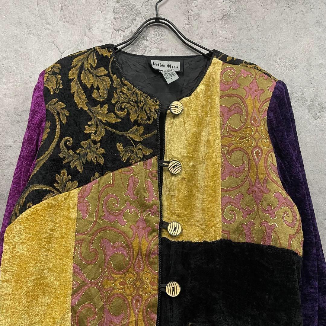 US古着◆刺繍 ゴブラン ベロア 装飾 ジャケット メンズL程