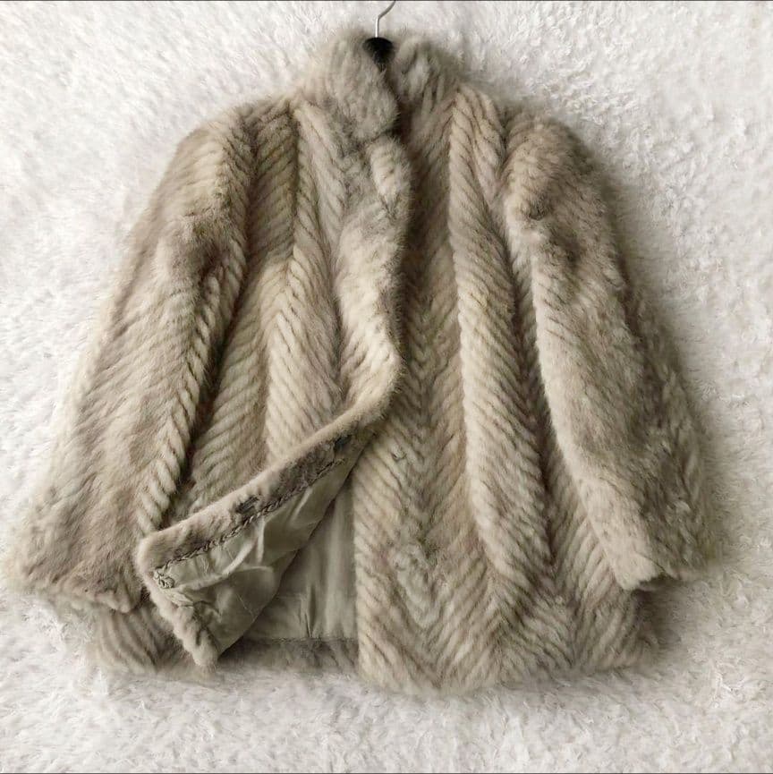 毛皮コート ファーコート リアル ミンク ホワイトシルバー ライトグレー M