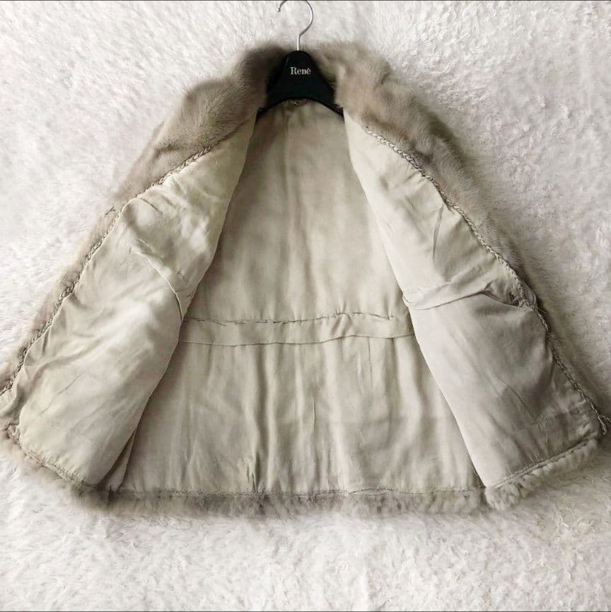 毛皮コート ファーコート リアル ミンク ホワイトシルバー ライトグレー M