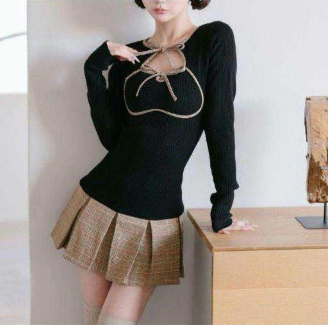 新品タグ付 ダーリッチ ポイントチェックニットミニワンピース FL