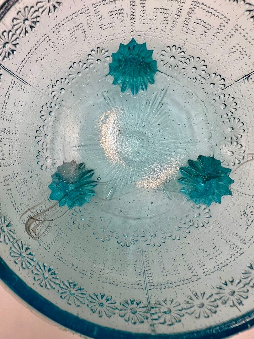 型ガラス蓋物　菓子器　キャンディポット　ボンボニエール　ウランガラス　大正ロマン