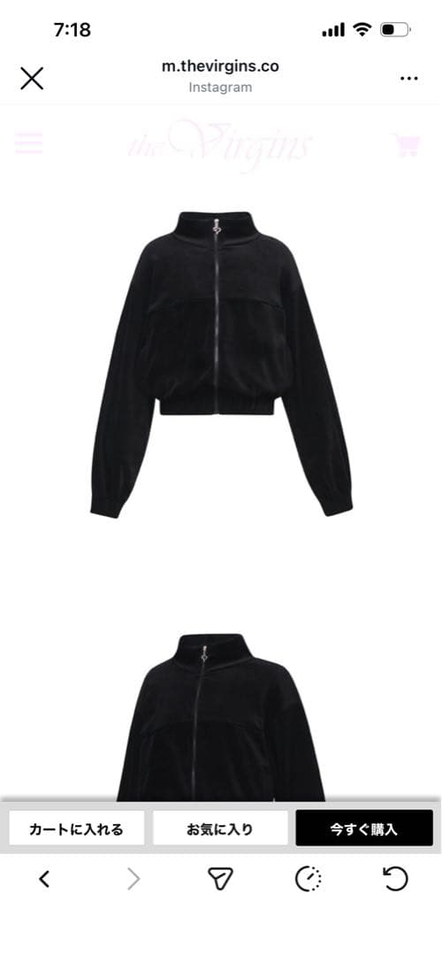 the virgins velvet track zip-up ブラック