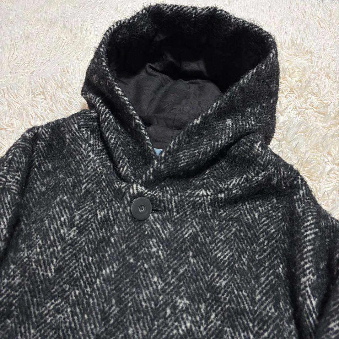 美品★ドゥルカマラ ヘリンボーン フード コート ドロップショルダー サイズ0