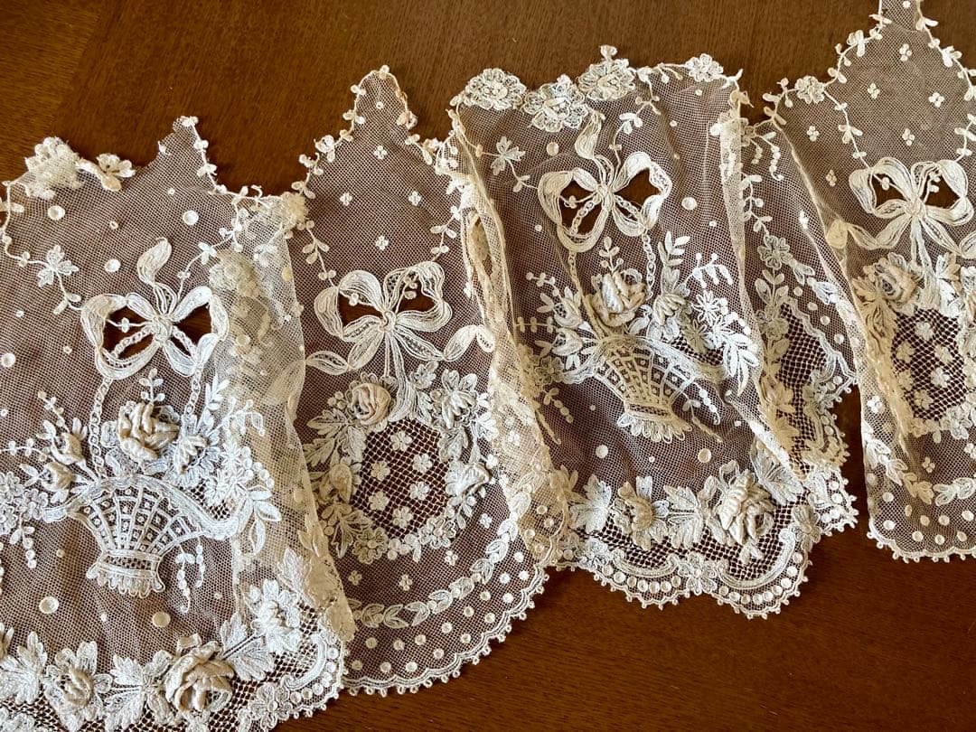 フランスアンティーク立体の花びら チュールレース ウエディング用 花かご&リース