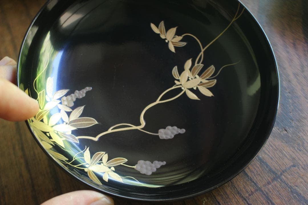 時代逸品！時代黒漆に極上草花蒔絵の映えるお椀7点（検輪島塗蒔絵椀雑煮椀煮物椀