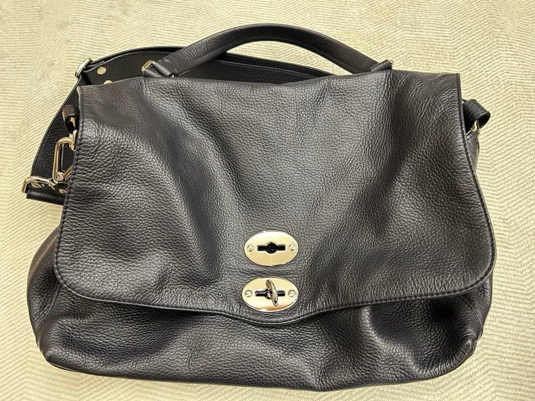 ZANELLATO POSTINA ネイビー　レザー ショルダーバッグ　M+