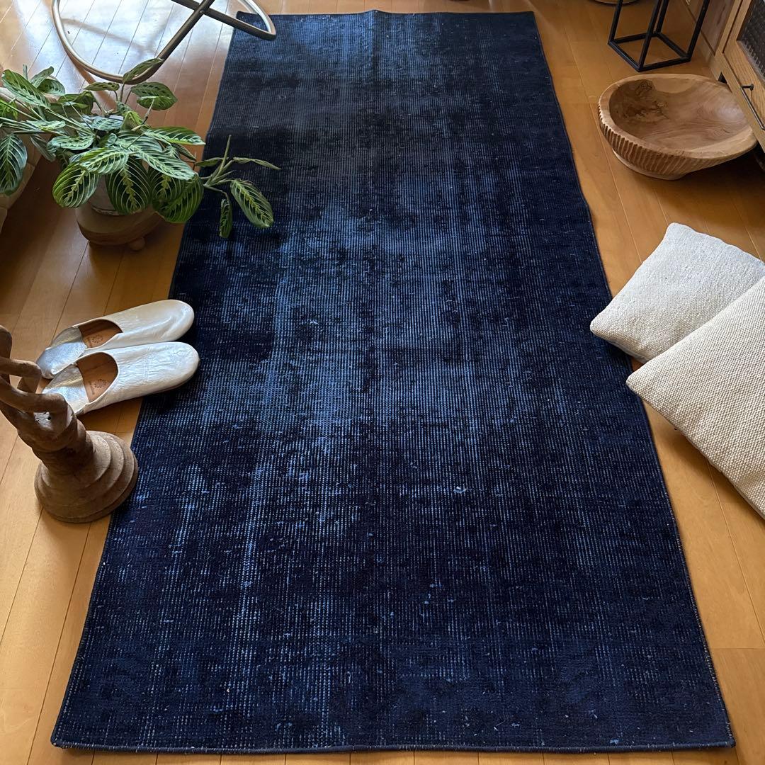 80.5×182 藍色オーバーダイ　ワンカラーラグ　トルコヴィンテージラグ