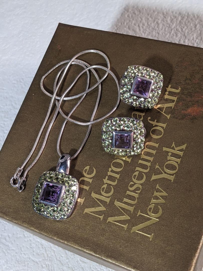 ヴィンテージ　アメジスト　ペリドット　ネックレス　イヤリング