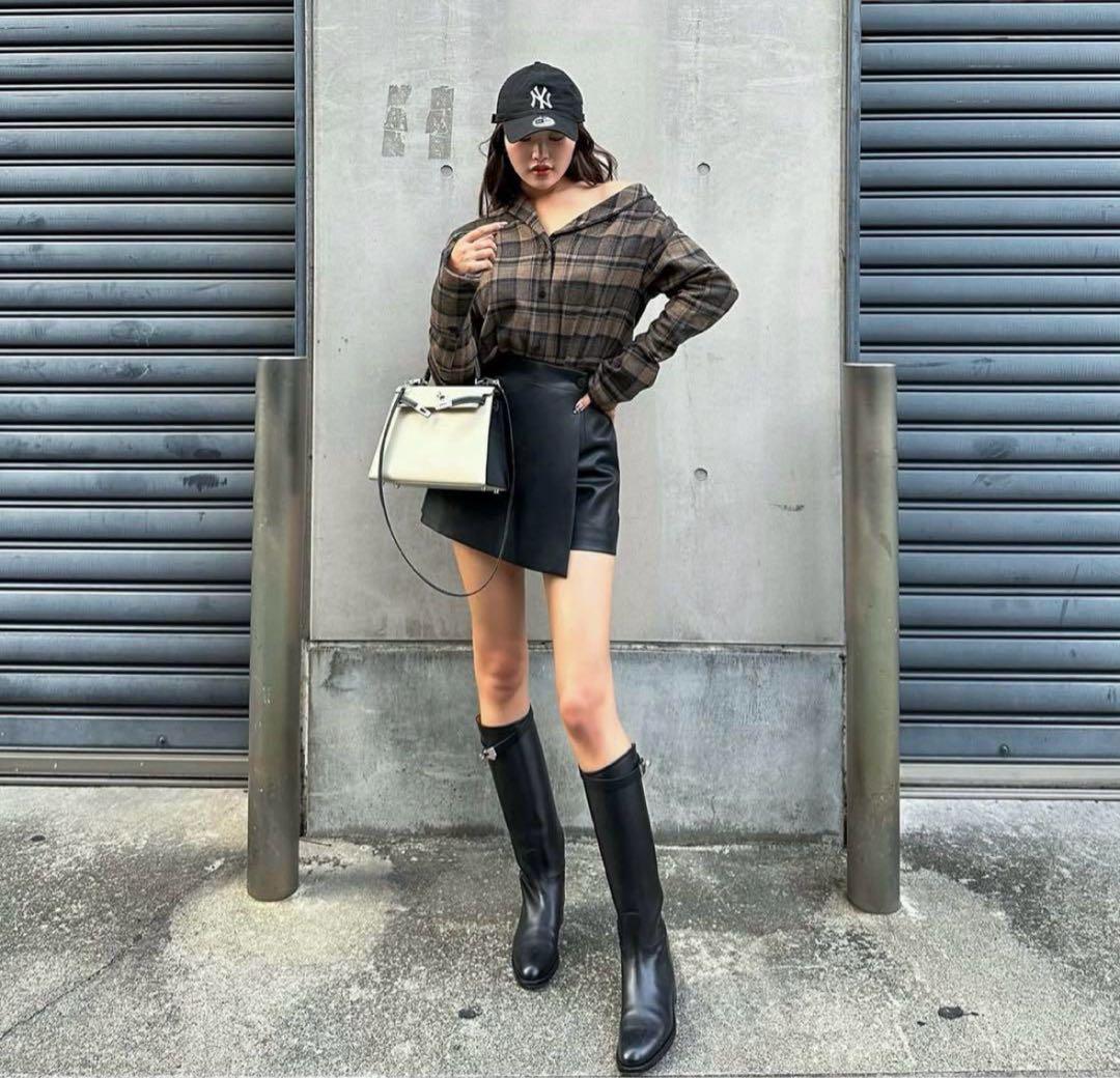 お値下げ！シェリエsheller レザー スカート ラップ キュロット wrap