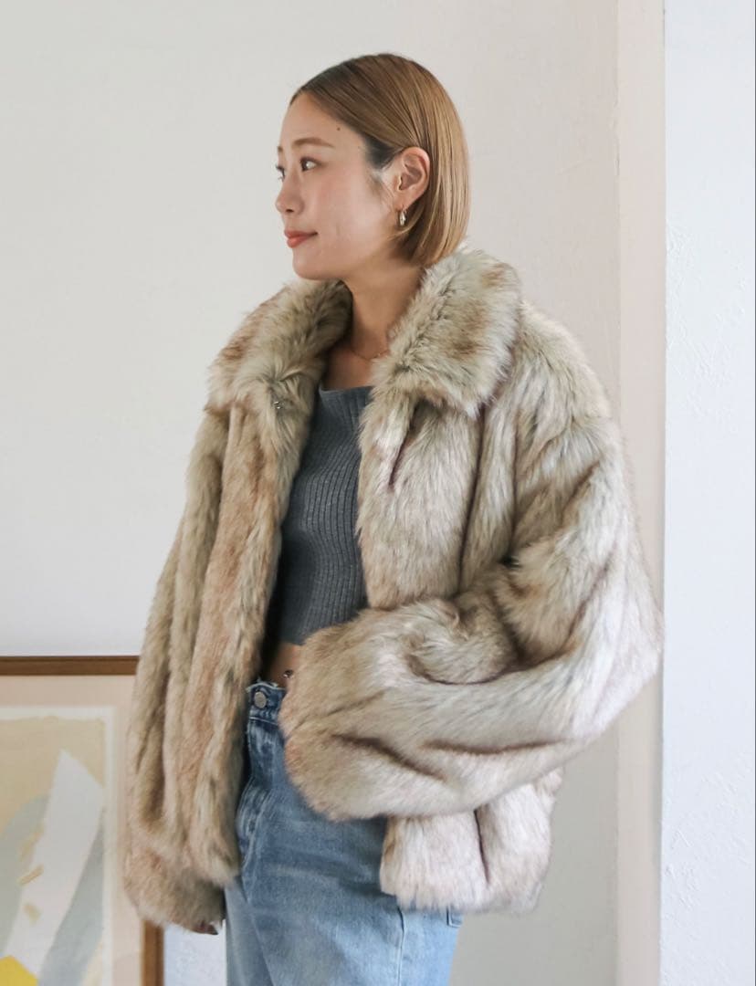 ungrid ボリュームデザインファーコート ベージュ