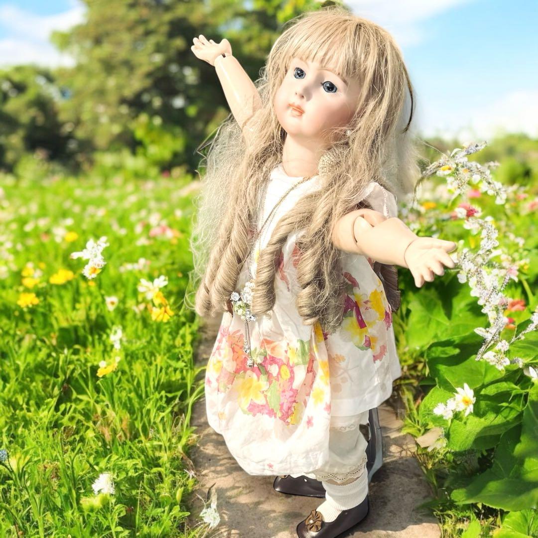 ビスクドール ロングフェイス ジュモー 作家様 ワンピース ドレス ボネ アクセ