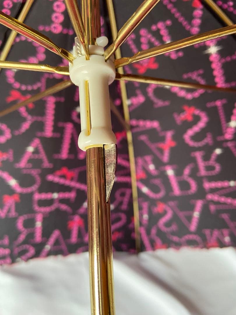 ★レア★　MARS マーズ　リボン付フリルMARSストーンロゴ柄長傘　黒✗ピンク