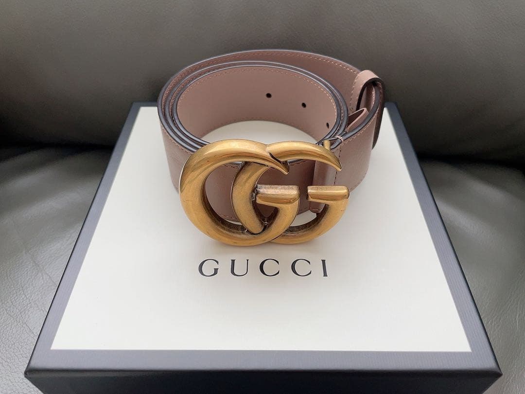 美品 GUCCI グッチGGロゴ ワイドベルト ブラウン 保存袋付き