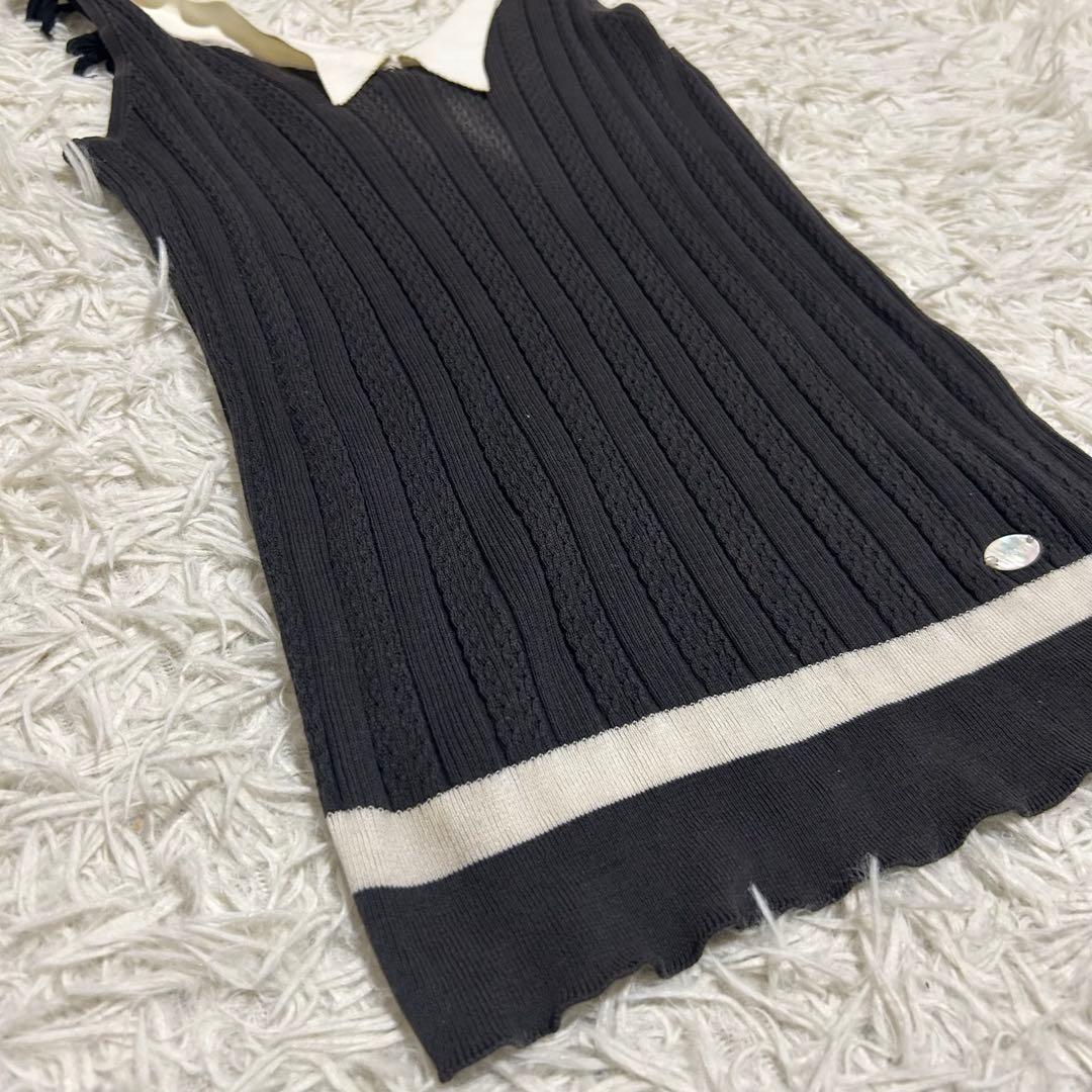 CHANEL シェルロゴプレート リボン 襟付き リブニットキャミソール シルク