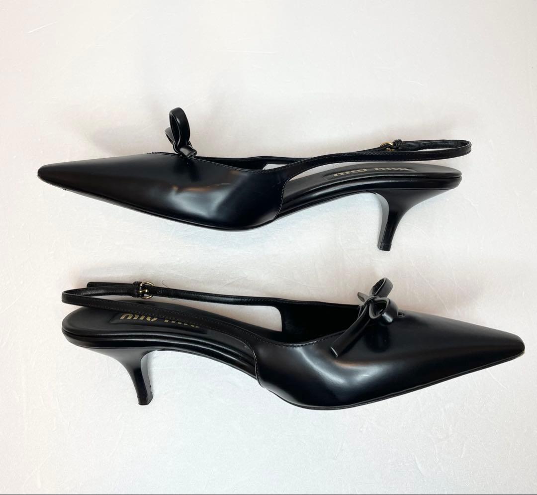 [キズ有り] MiuMiu レザー スリングバック ヒール(38/25cm)