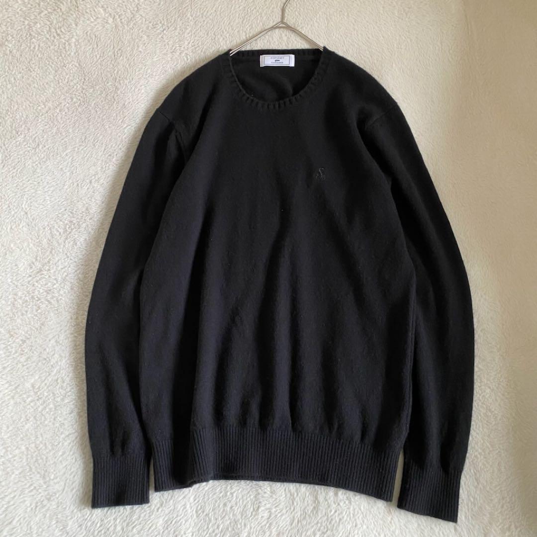 ソフネット　カシミヤ100% ニット　スコーピオンロゴ刺繍　ブラック　XL