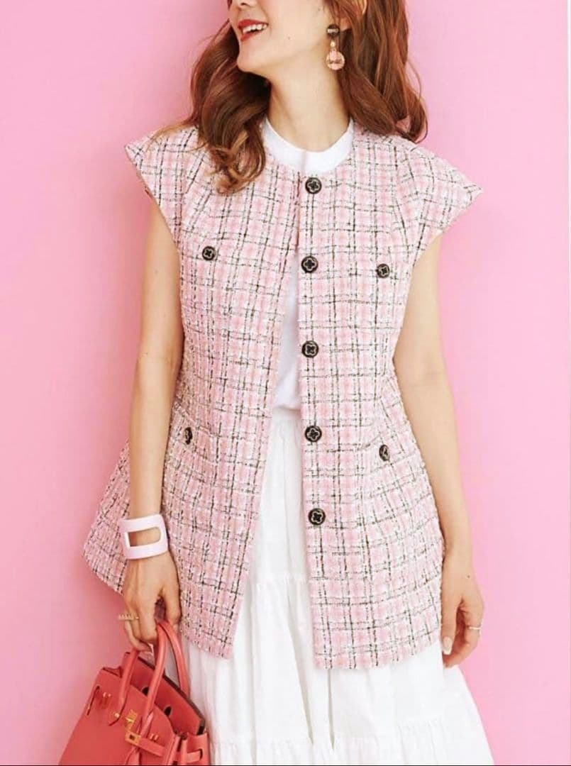 極美品✨即完売モデル　OBLI オブリ ピンク ミックスツイード ジレ