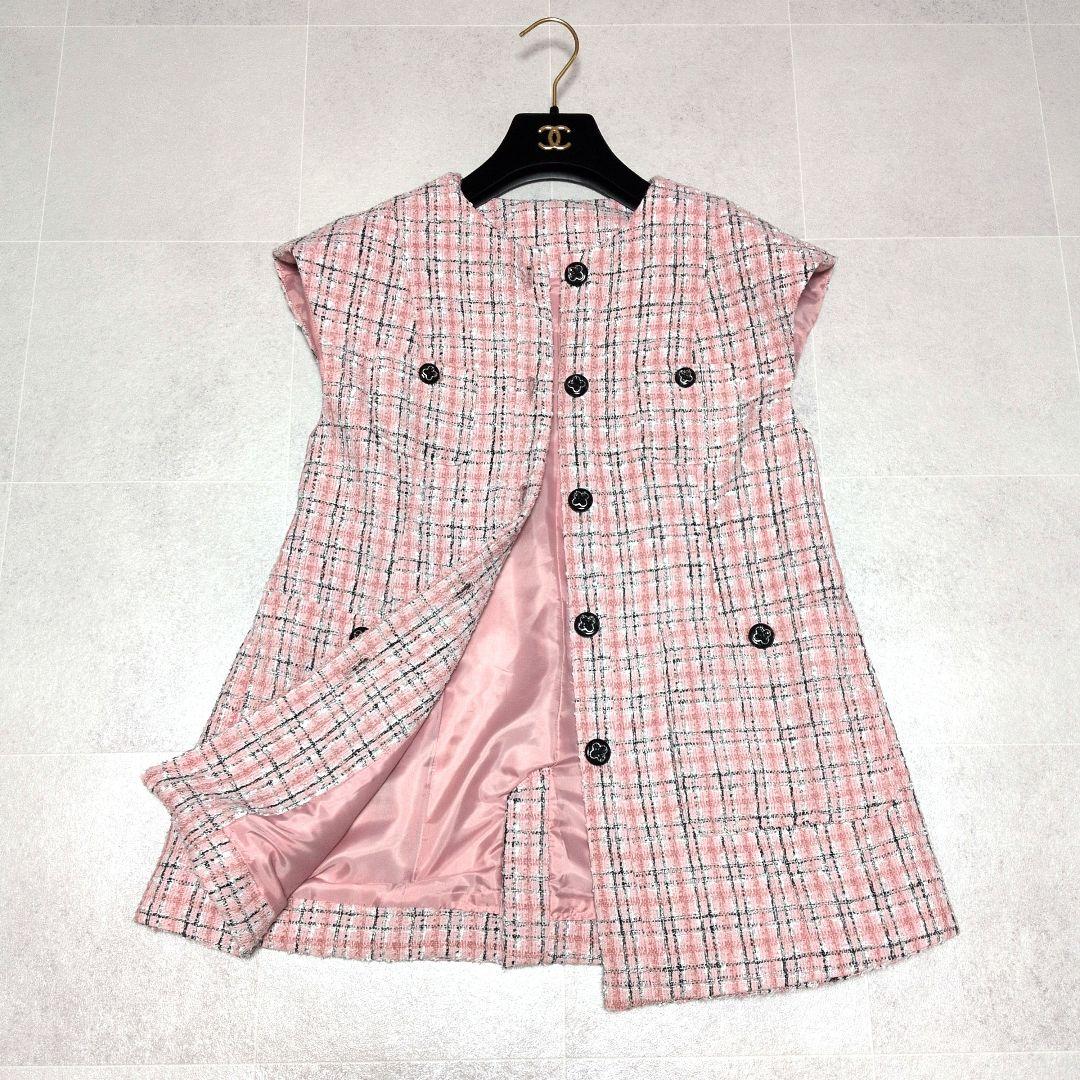 極美品✨即完売モデル　OBLI オブリ ピンク ミックスツイード ジレ
