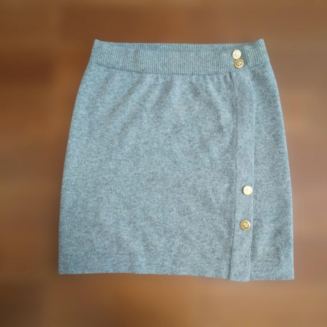 ky218 CHANEL ニットスカート グレー カシミア100 2サイズ