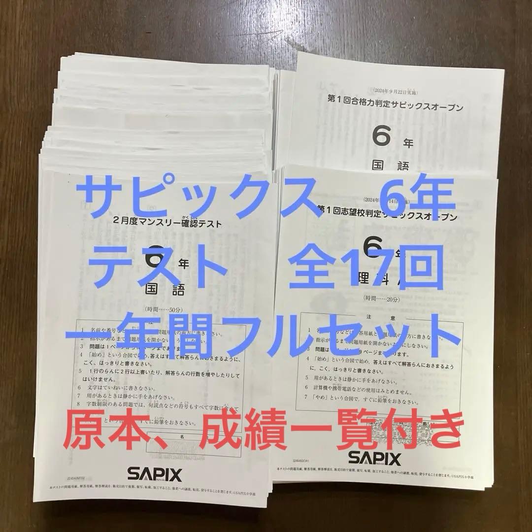 【最新版】SAPIX 6年 通年テストフルセット2024年度全17回1年分