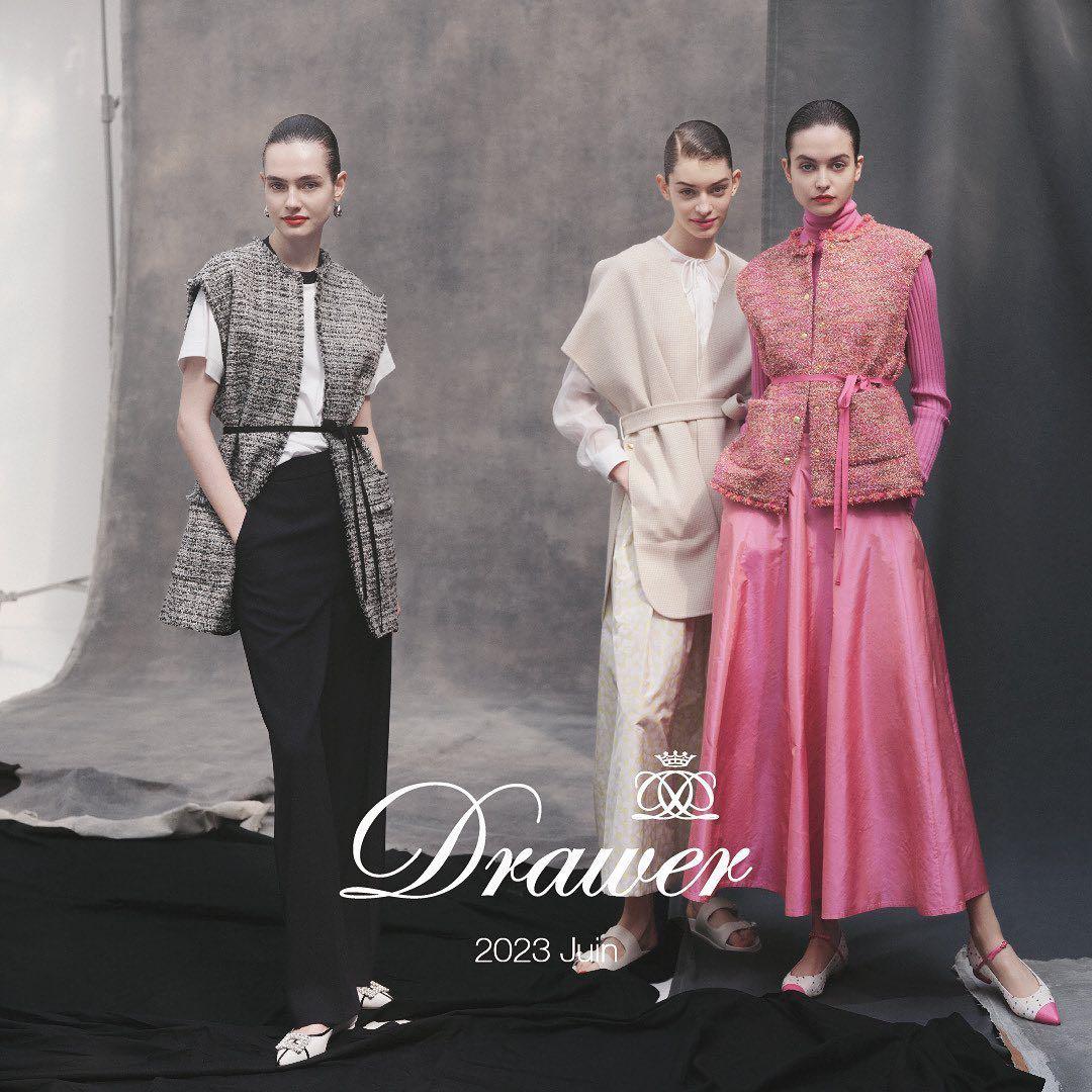 ドゥロワー　ハウンドトゥースリバージレ　23AW　定価15万　アイボリー