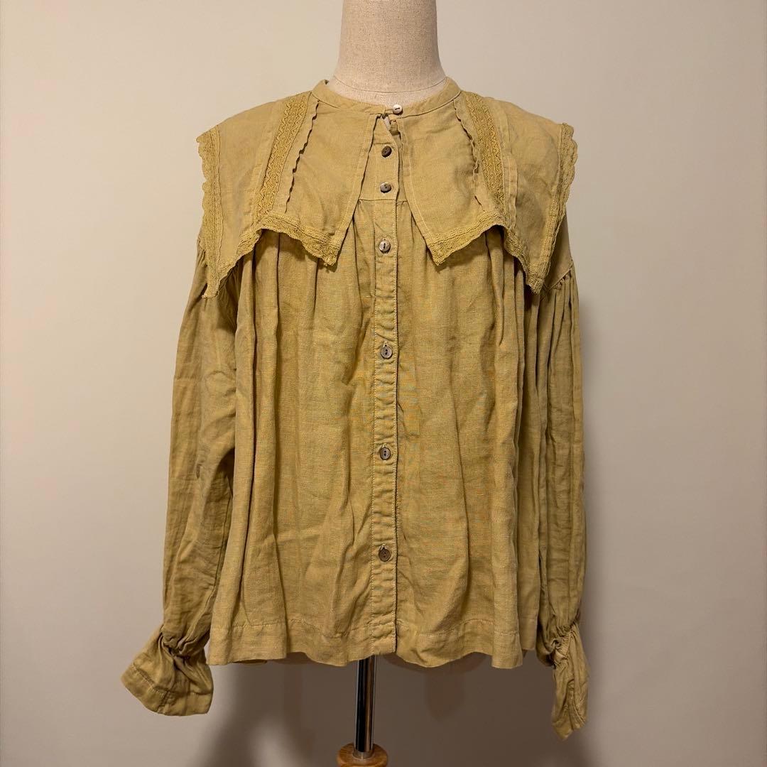 nest Robeリネン天然染めスクエアカラーブラウス 2023AW シナモン染