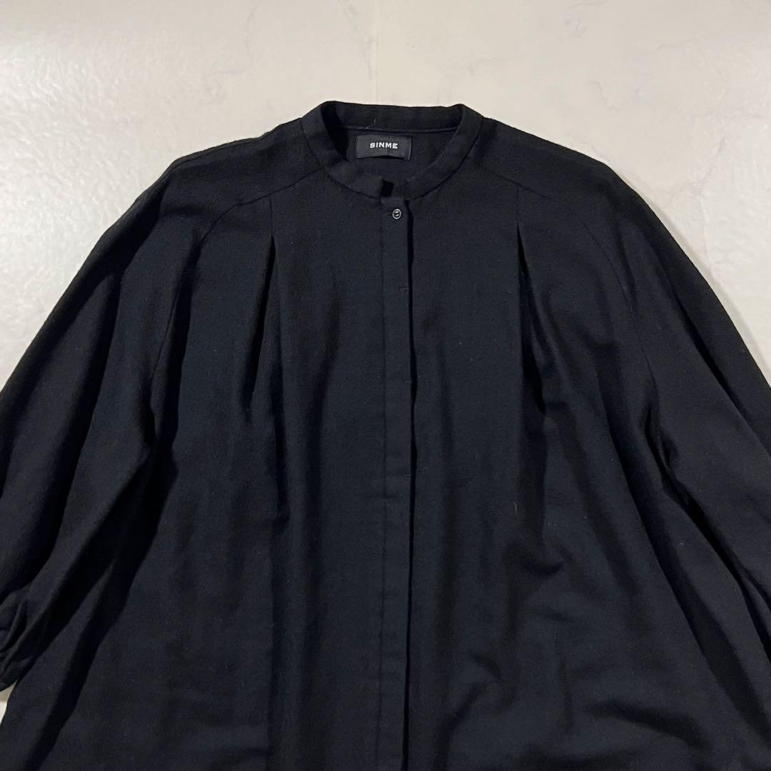 SINME シンメ スモックドレス ウールワンピース ブラック黒 ロング マキシ