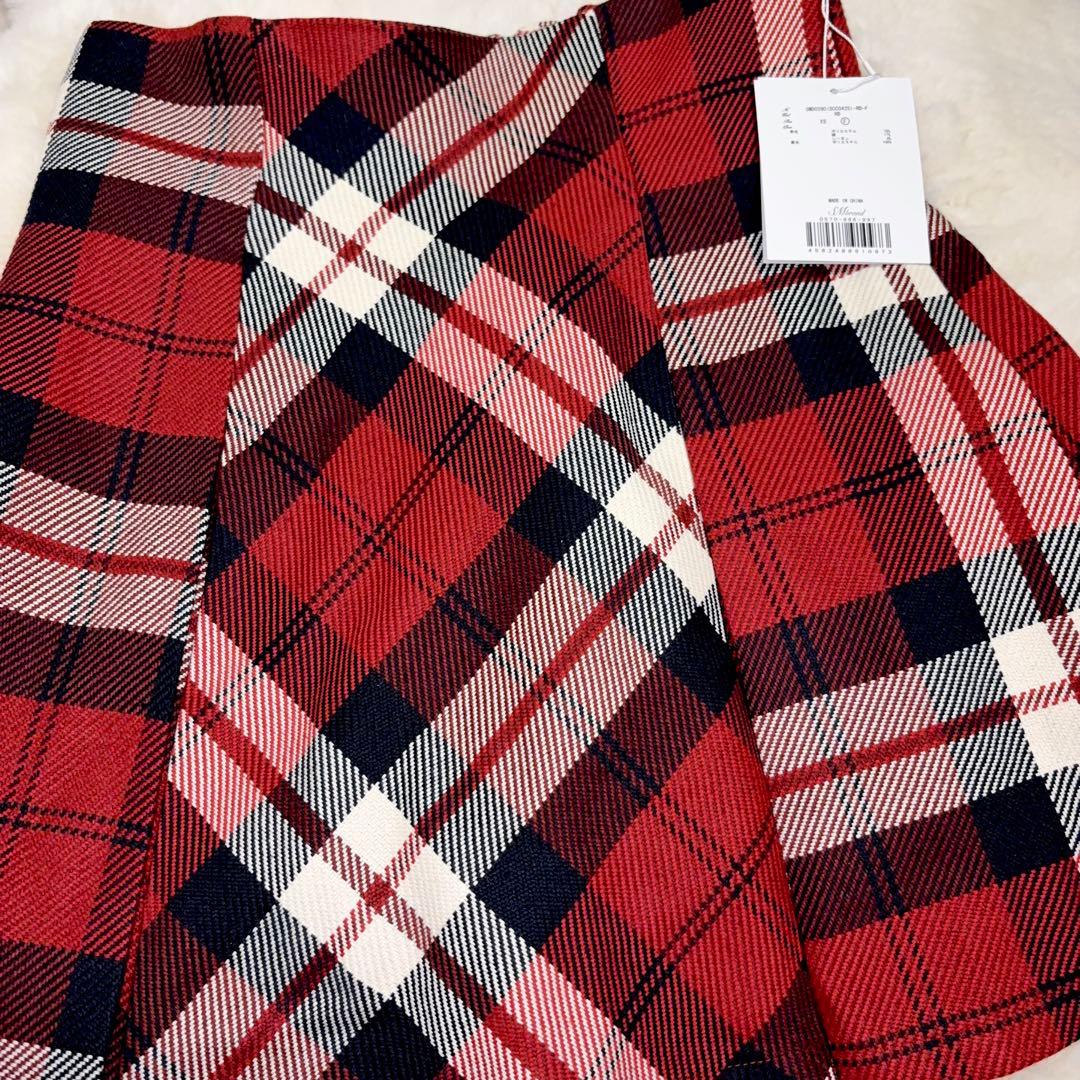 【新品タグ付き】 ミシェルマカロン フレアチェックスカート レッド FREE