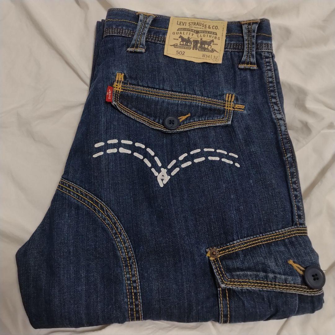 希少 W34 リーバイス502 ペイントデニムパンツ カーゴパンツ ワークパンツ