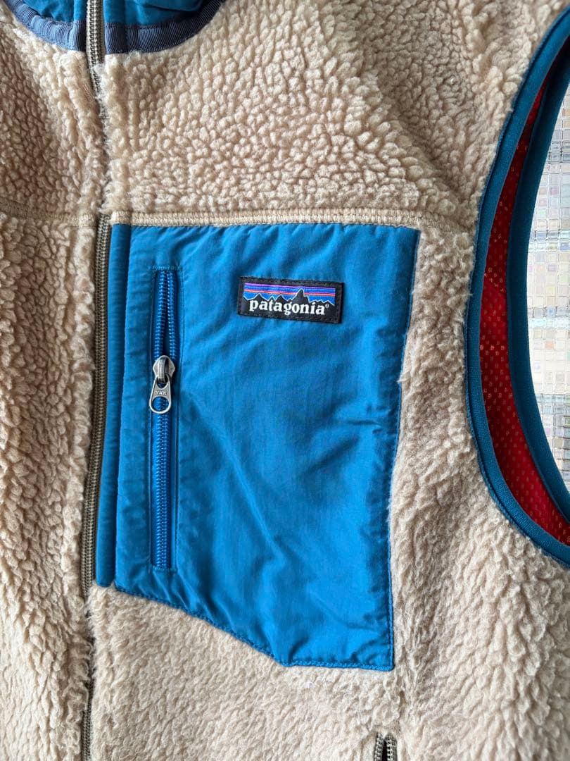 【極美品】レトロx パタゴニア フリース ベスト S ベージュ/青ブルー