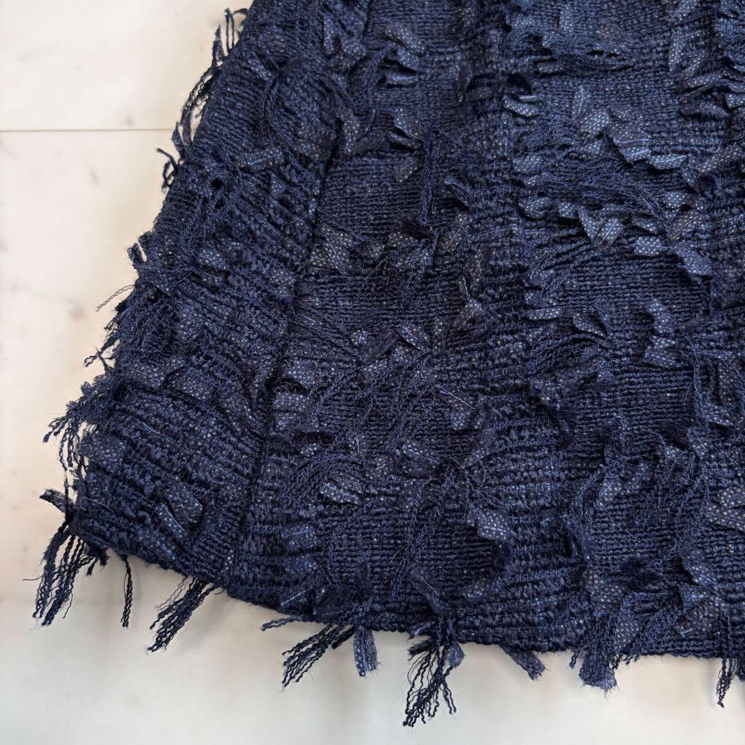 美品 ルーニィ LOUNIE カットジャガードジレ ネイビー 36 S