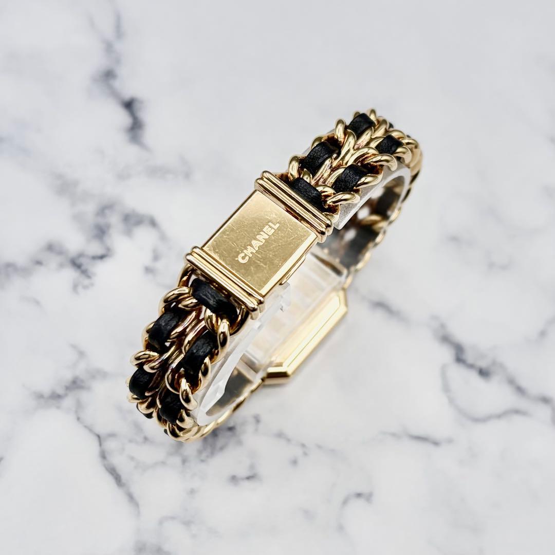 【OH&新品仕上げ済】シャネル プルミエール L ブラック文字盤 GP×革 極美