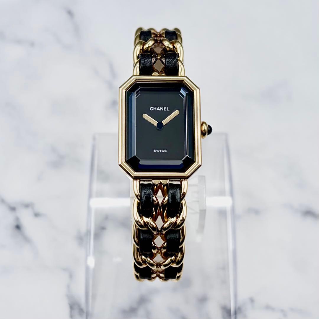 【OH&新品仕上げ済】シャネル プルミエール L ブラック文字盤 GP×革 極美