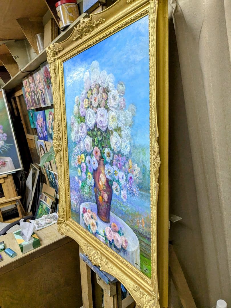 画家haru油彩画F２５号相当★薔薇★肉筆画＊一点物＊静物画★